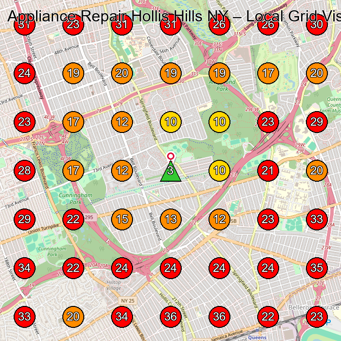 Appliance Repair Hollis Hills NY GeoGrid visibility map for Appliance Repair Service in Queens